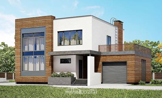 220-003-П Проект двухэтажного дома, гараж, простой домик из пеноблока Малая Вишера | Проекты домов от House Expert