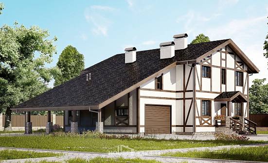 250-002-Л Проект двухэтажного дома мансардой, гараж, уютный загородный дом из кирпича Боровичи | Проекты домов от House Expert
