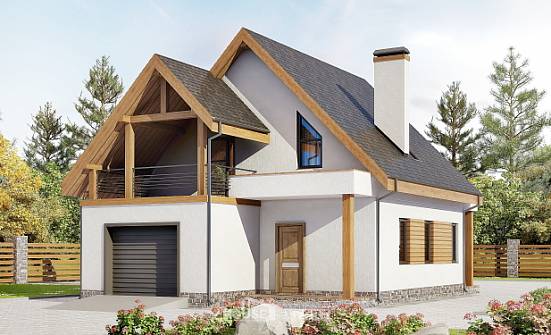 120-005-П Проект двухэтажного дома с мансардным этажом и гаражом, простой дом из газобетона Боровичи | Проекты домов от House Expert