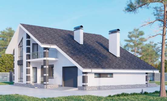 190-008-П Проект двухэтажного дома мансардный этаж и гаражом, просторный дом из бризолита Боровичи | Проекты домов от House Expert