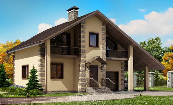 150-003-П Проект двухэтажного дома с мансардой и гаражом, доступный домик из бризолита Великий Новгород | Проекты домов от House Expert