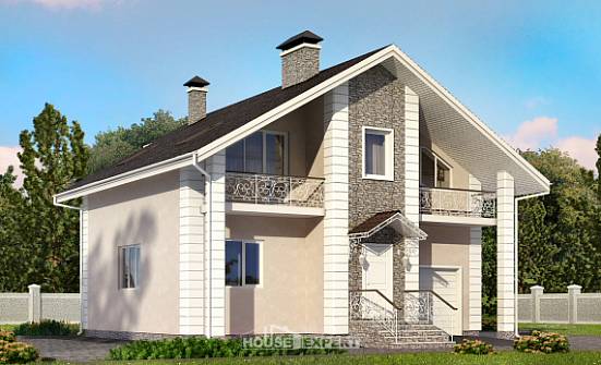 150-002-П Проект двухэтажного дома с мансардой и гаражом, бюджетный дом из блока Малая Вишера | Проекты домов от House Expert