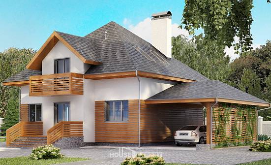 155-004-П Проект двухэтажного дома с мансардным этажом, гараж, уютный коттедж из поризованных блоков Окуловка | Проекты домов от House Expert