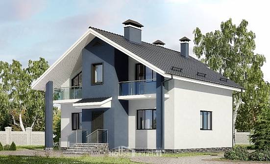 150-005-П Проект двухэтажного дома мансардный этаж, простой коттедж из газобетона Валдай | Проекты домов от House Expert