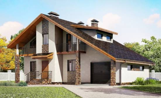 180-008-П Проект двухэтажного дома мансардный этаж и гаражом, средний дом из блока Старая Русса | Проекты домов от House Expert
