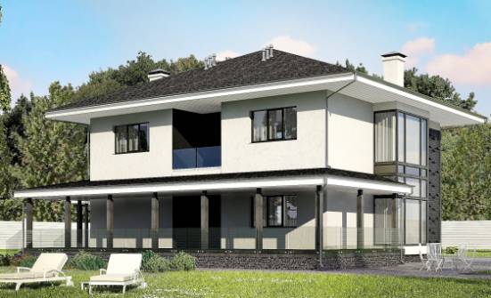 245-002-П Проект двухэтажного дома и гаражом, классический коттедж из блока Малая Вишера | Проекты домов от House Expert