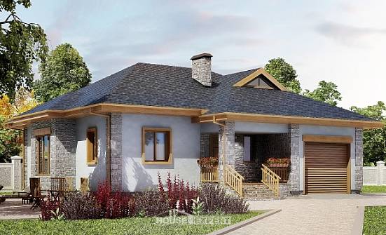 130-006-П Проект одноэтажного дома, гараж, скромный домик из блока Великий Новгород | Проекты домов от House Expert
