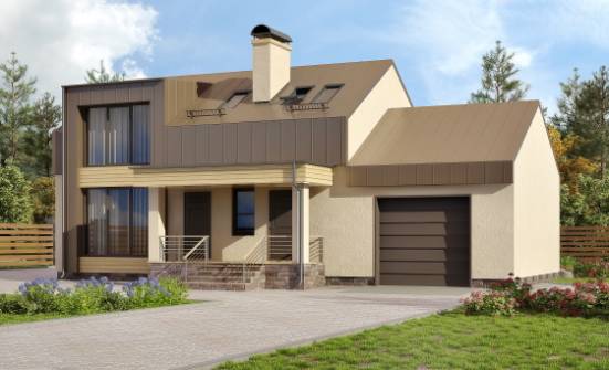 150-015-Л Проект двухэтажного дома с мансардой и гаражом, компактный коттедж из газобетона Пестово | Проекты домов от House Expert