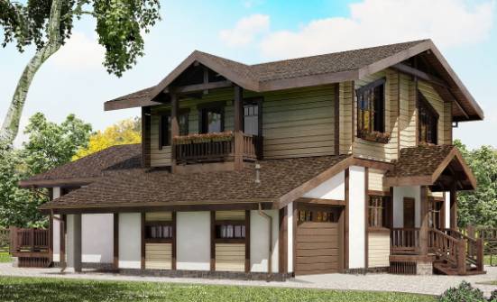 190-004-П Проект двухэтажного дома с мансардным этажом и гаражом, просторный дом из блока из дерева Старая Русса | Проекты домов от House Expert