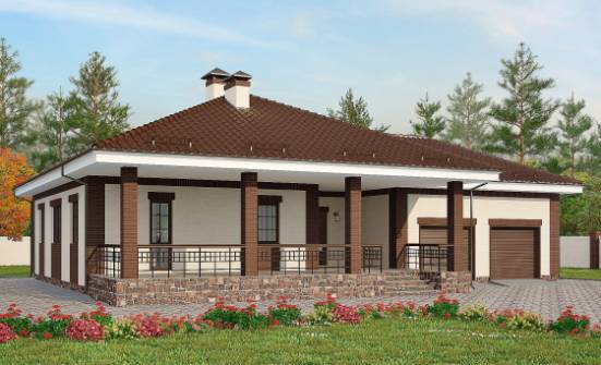 160-015-П Проект одноэтажного дома, гараж, простой загородный дом из арболита Старая Русса | Проекты одноэтажных домов от House Expert