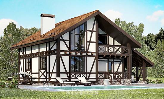 155-002-П Проект двухэтажного дома с мансардным этажом и гаражом, классический домик из пеноблока Старая Русса | Проекты домов от House Expert