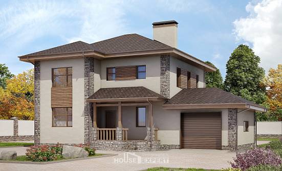 185-004-П Проект двухэтажного дома и гаражом, средний домик из бризолита Малая Вишера | Проекты домов от House Expert