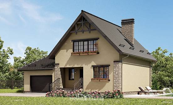 160-005-Л Проект двухэтажного дома мансардой, гараж, скромный домик из арболита Боровичи | Проекты домов от House Expert