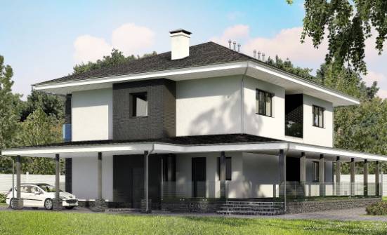 245-002-П Проект двухэтажного дома и гаражом, классический коттедж из блока Малая Вишера | Проекты домов от House Expert