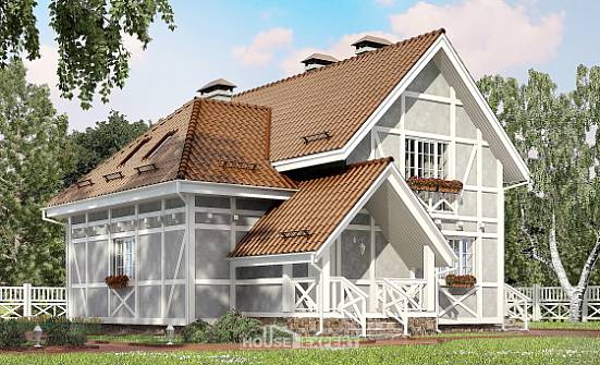 160-003-Л Проект двухэтажного дома мансардой, недорогой домик из твинблока Пестово | Проекты домов от House Expert