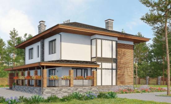 305-001-П Проект двухэтажного дома и гаражом, огромный коттедж из поризованных блоков Малая Вишера | Проекты домов от House Expert