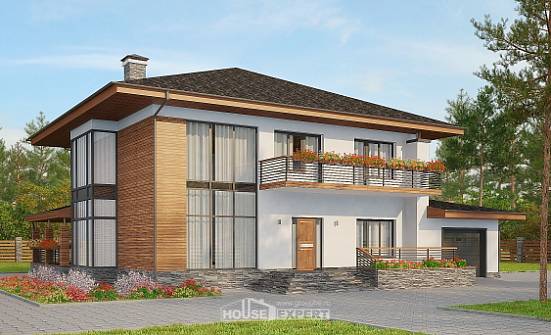 305-001-П Проект двухэтажного дома и гаражом, огромный коттедж из поризованных блоков Малая Вишера | Проекты домов от House Expert