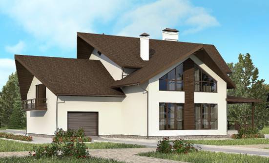300-002-П Проект двухэтажного дома мансардный этаж и гаражом, большой дом из бризолита Валдай | Проекты домов от House Expert