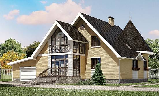 250-001-Л Проект двухэтажного дома с мансардным этажом, гараж, красивый коттедж из керамзитобетонных блоков Валдай | Проекты домов от House Expert