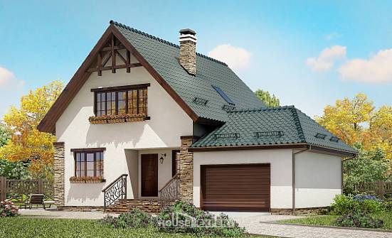 160-005-П Проект двухэтажного дома мансардой, гараж, бюджетный дом из теплоблока Великий Новгород | Проекты домов от House Expert