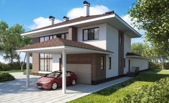 340-001-П Проект двухэтажного дома и гаражом, огромный загородный дом из кирпича Валдай | Проекты домов от House Expert