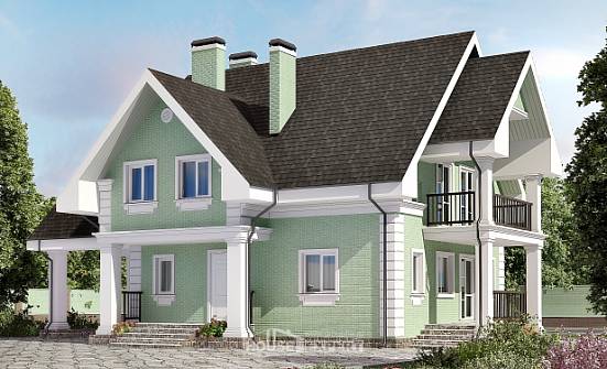 140-003-Л Проект двухэтажного дома мансардой, гараж, классический загородный дом из бризолита Старая Русса | Проекты домов от House Expert