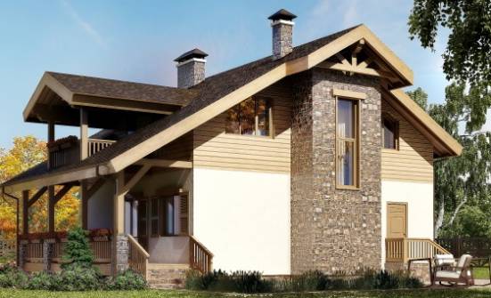 150-004-П Проект двухэтажного дома с мансардным этажом, доступный дом из пеноблока Малая Вишера | Проекты домов от House Expert