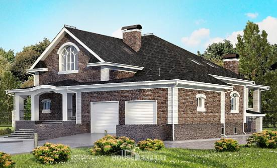 490-001-П Проект трехэтажного дома с мансардой, гараж, современный домик из кирпича Старая Русса | Проекты домов от House Expert