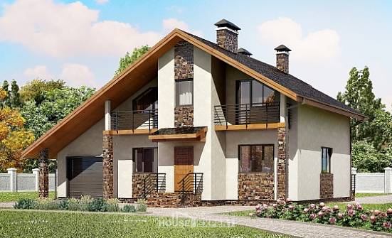 180-008-Л Проект двухэтажного дома с мансардой и гаражом, классический домик из поризованных блоков, Боровичи