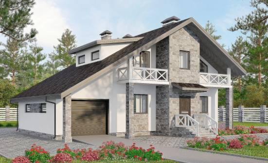 180-017-Л Проект двухэтажного дома мансардный этаж и гаражом, средний коттедж из бризолита, Боровичи