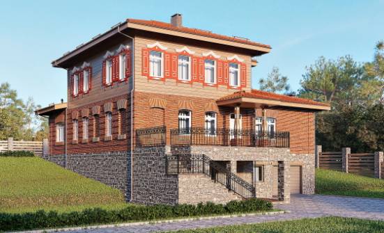 380-002-Л Проект трехэтажного дома и гаражом, современный домик из кирпича, Боровичи