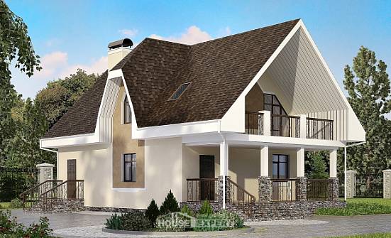 125-001-Л Проект двухэтажного дома с мансардой, компактный коттедж из газосиликатных блоков, Великий Новгород