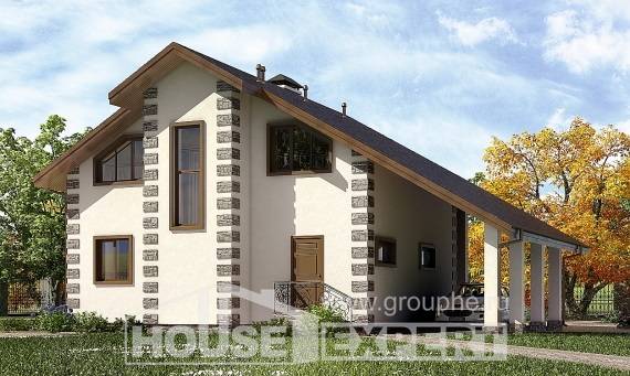 150-003-Л Проект двухэтажного дома мансардный этаж, гараж, бюджетный дом из блока, Малая Вишера