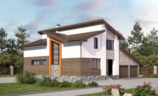 240-004-П Проект двухэтажного дома с мансардным этажом, гараж, средний дом из газобетона Валдай | Проекты домов от House Expert