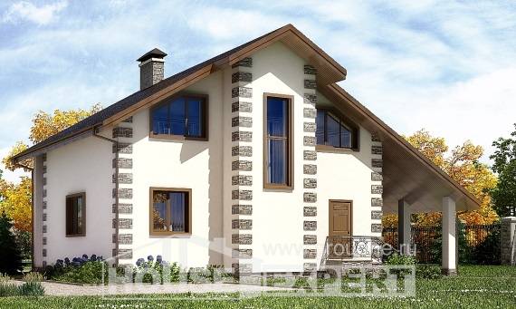 150-003-Л Проект двухэтажного дома с мансардой, гараж, классический загородный дом из газосиликатных блоков, Боровичи