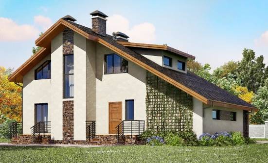180-008-Л Проект двухэтажного дома с мансардой и гаражом, классический домик из поризованных блоков, Боровичи