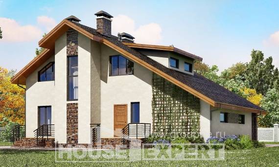 180-008-Л Проект двухэтажного дома мансардой и гаражом, простой домик из бризолита, Окуловка