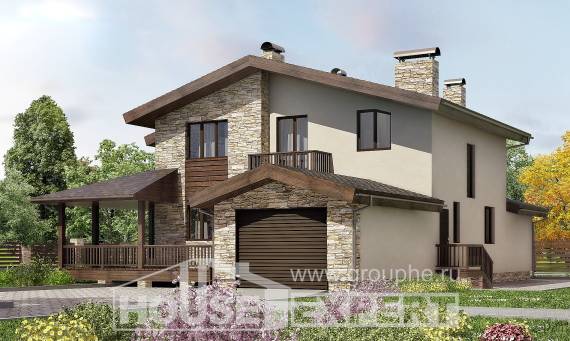 220-001-Л Проект двухэтажного дома с мансардой, гараж, просторный дом из арболита, Валдай