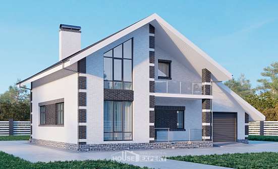 190-008-П Проект двухэтажного дома мансардный этаж, гараж, просторный дом из блока, Великий Новгород